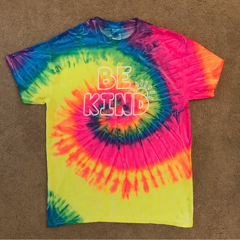 Colortone Be Kind Tie Dye Graphic Tee Adult Size Medium Neon Colors Unisex Swirl